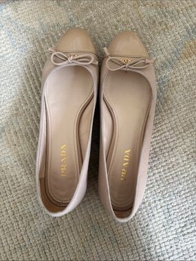 Prada Nude Patent Cap-Toe Ballet Flats